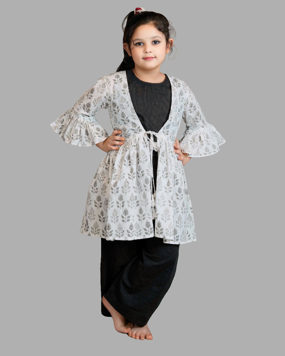 Girls Floral Printed Bell Sleeves Jacket with Palazzo