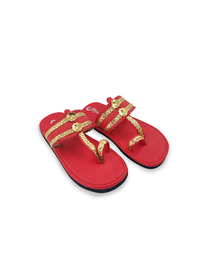Girls Red Ethnic kolhapuri Comfort Sandal