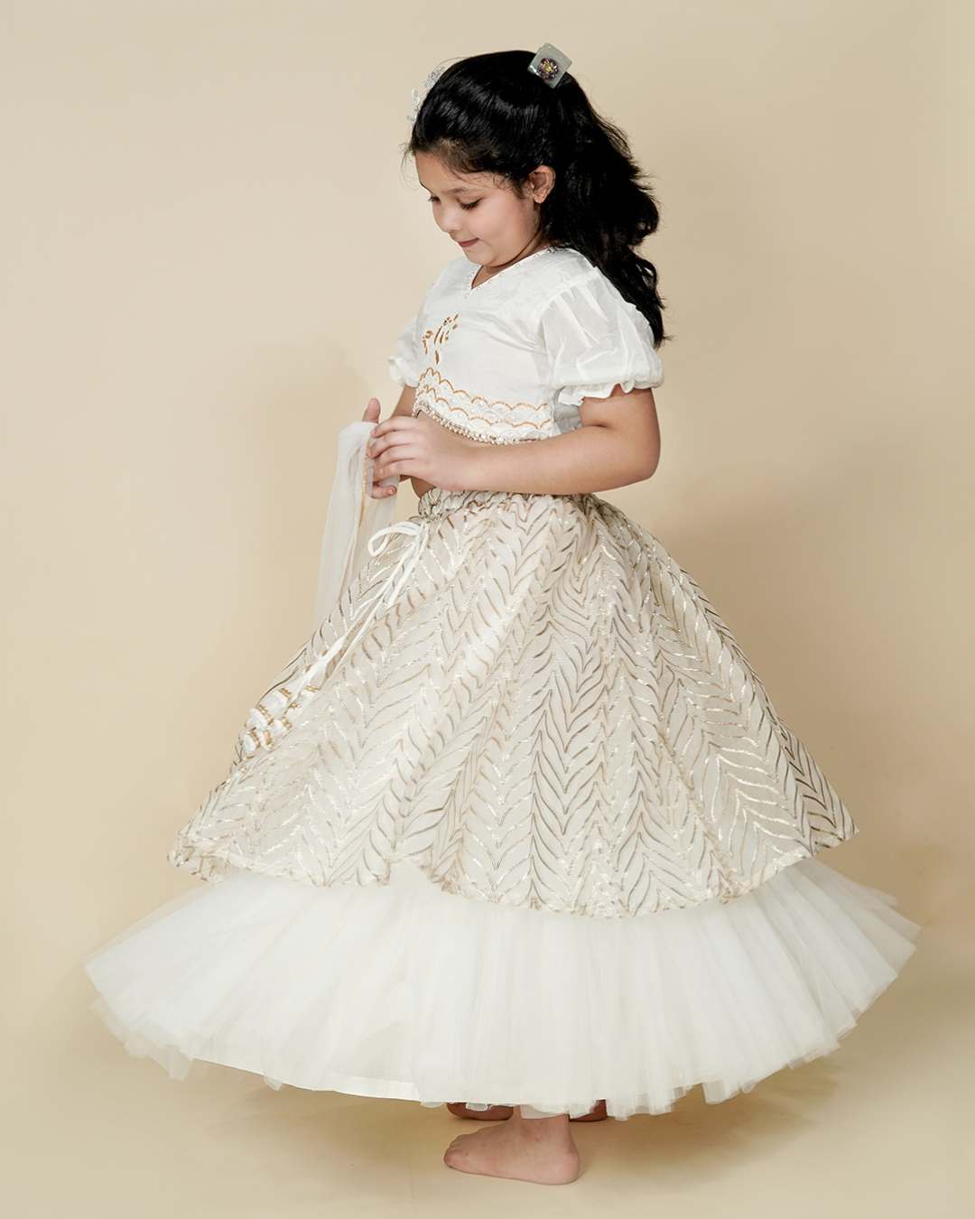 girls White Lehenga Set